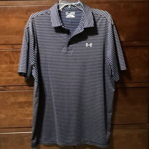 Under Armour Men's Blue and White Striped Polo